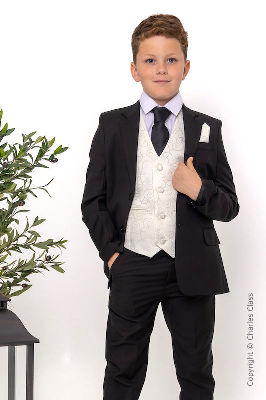 Boys Black & Ivory Suit with Black Tie - Roland